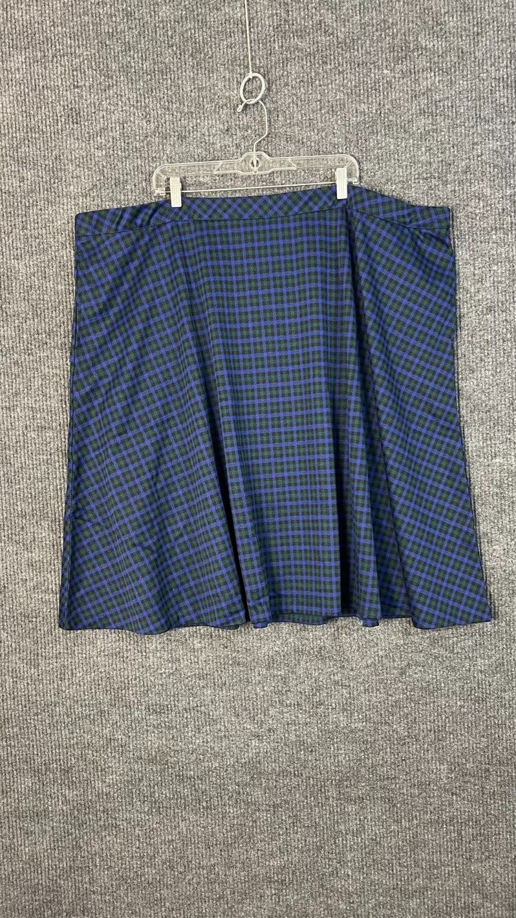 Isaac Mizrahi Estate Midi Skirt Womens Plus 4X Petite Blue Plaid Pull On Preppy
